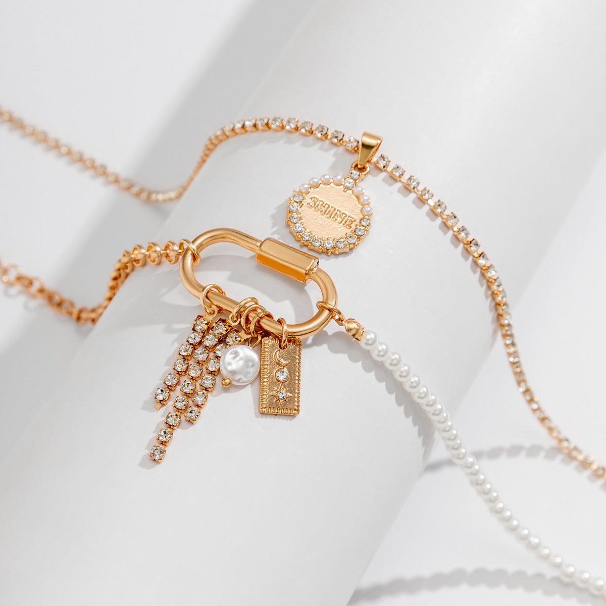 Pearl-Style Toggle Cross Fringe Necklace