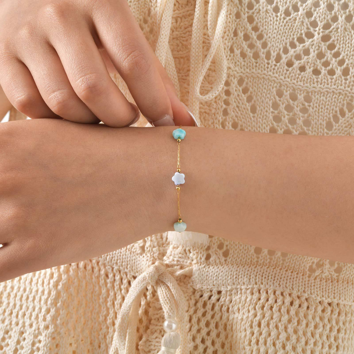 Girls Sweet Stainless Steel Shell Small Fresh Color Flower Bracelet Necklace Birthday Gift