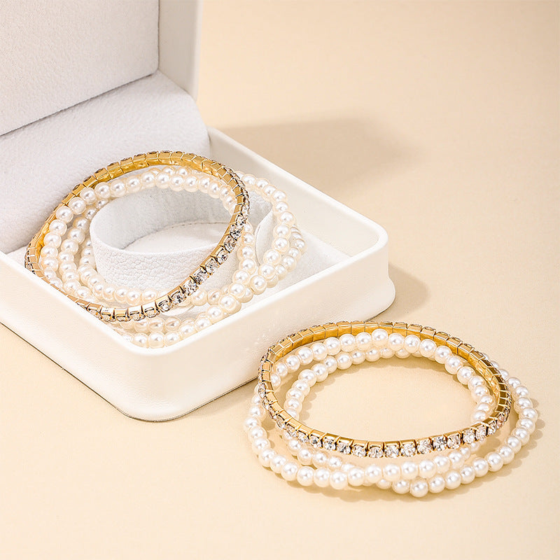 European-inspired Pearl and Metal Women's Bracelet Set