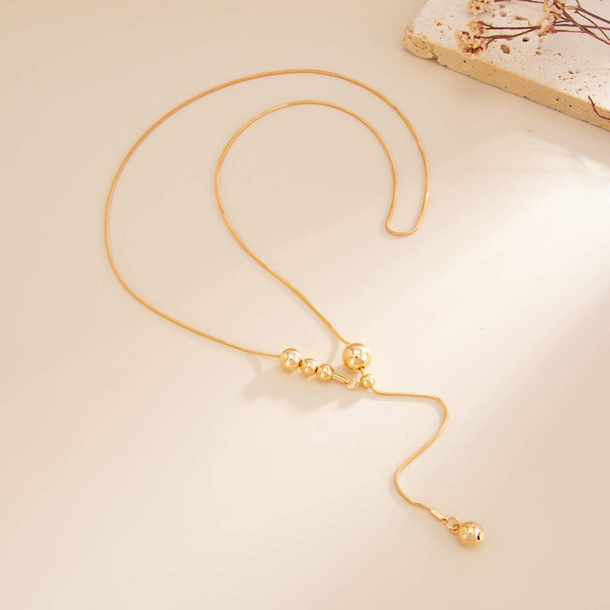 Titanium Steel Bead Y-Shaped Necklace