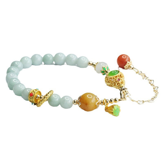 Jadeite Gourd & Round Bead Bracelet
