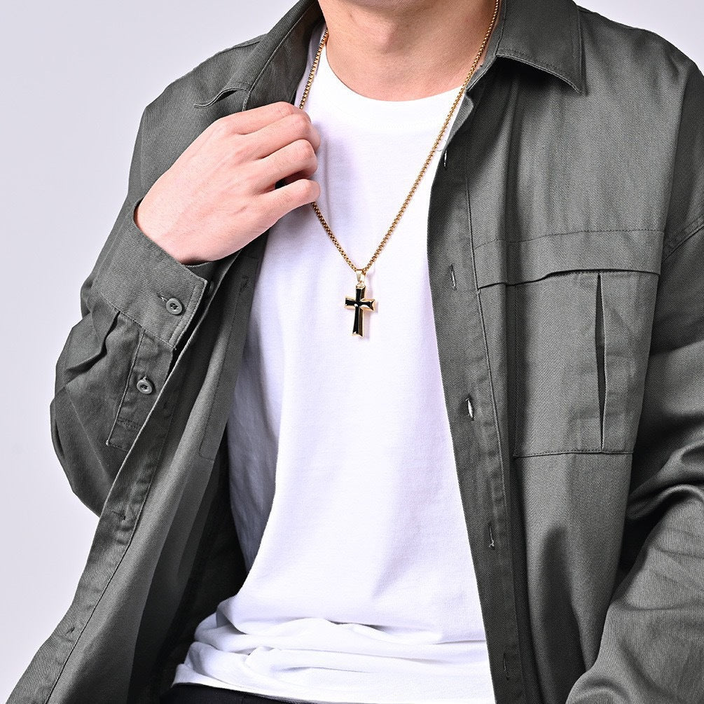 Planderful Mens Titanium Steel Cross Pendant Necklace Masculine For Him Versatile Everyday Wear Gift