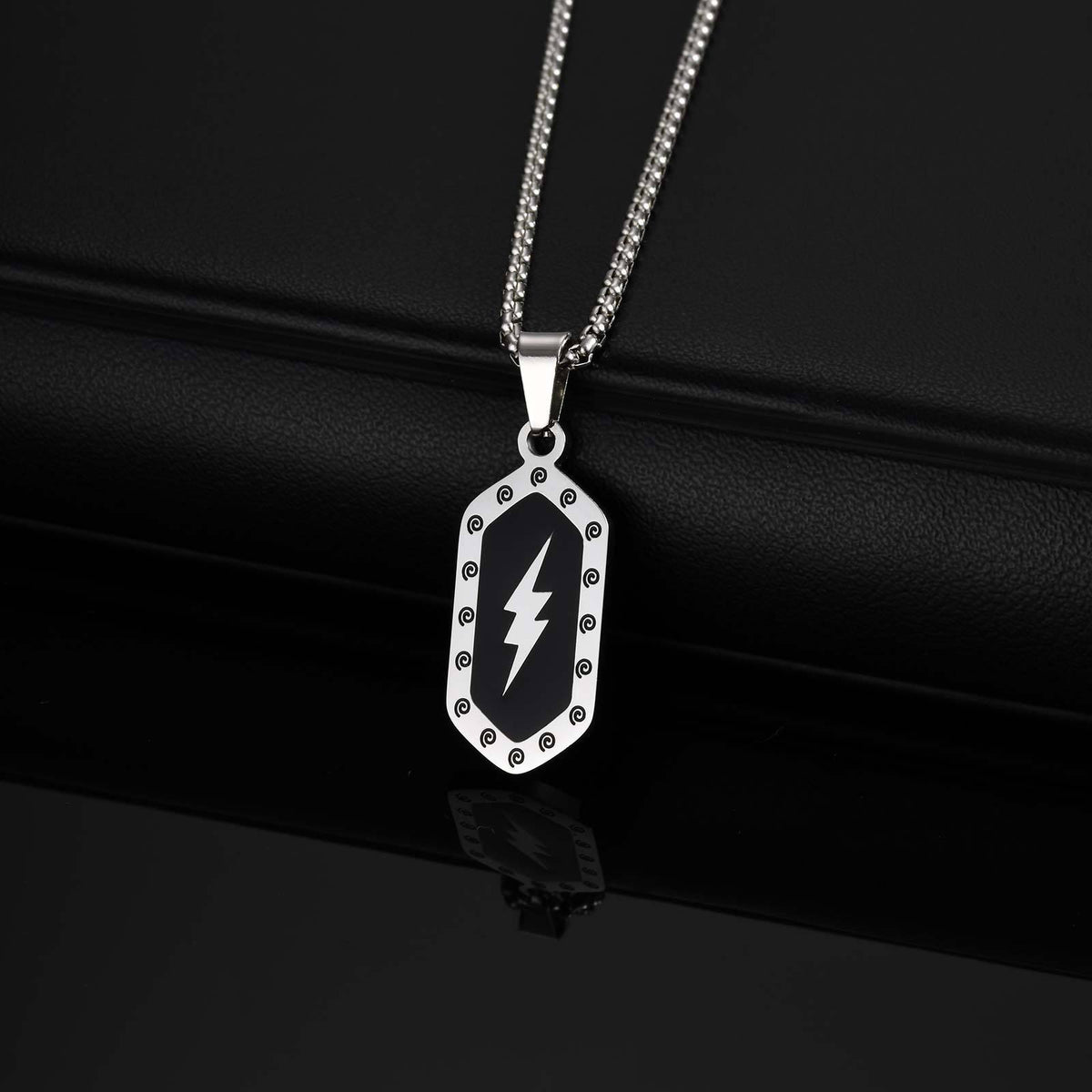Lightning Bolt Dog Tag Pendant — Chain Optional