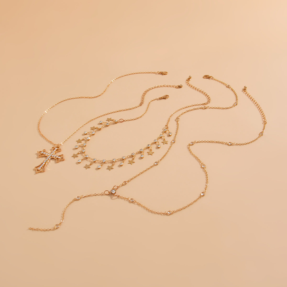 Layered Cross & Star Tassel Long Necklace