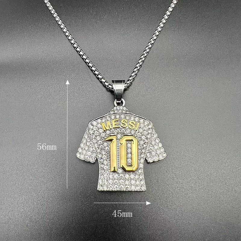 Planderful Everyday Genie Premium Football Jersey Pendant Necklace Titanium Steel Gold Plated Zircon For Hip Hop Fans