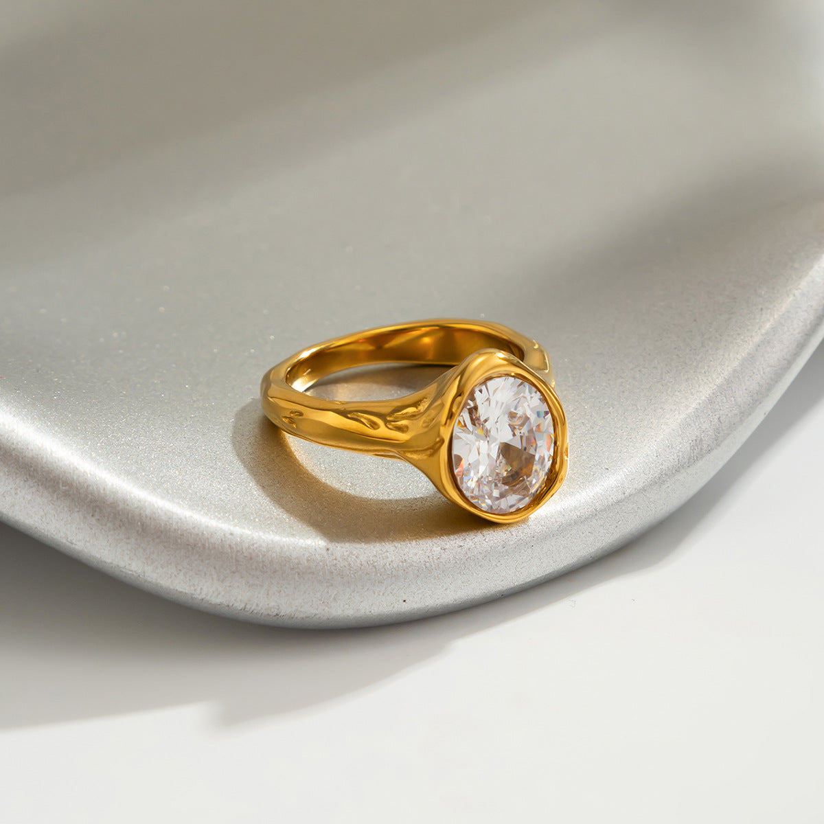 Planderful Stainless Steel Ring With Lava Texture And Zircon Inlays For Women Statement Jewelry
