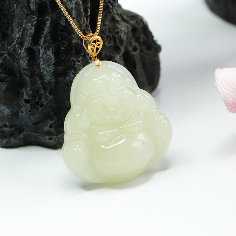 Buddha Necklace Featuring Genuine Hetian Jade