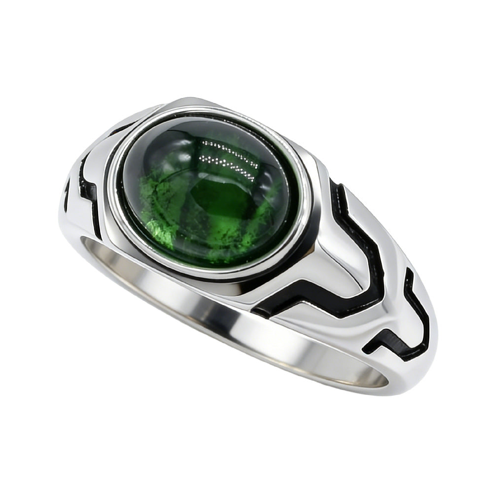 Planderful Personalized Retro Colored Stone Titanium Steel Ring For Men And Women Unisex Jewelry