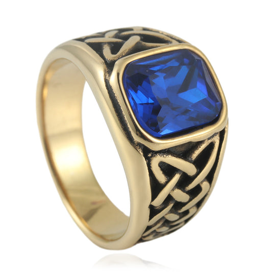 Planderful Stainless Steel Multicolor Stone Ring For Men Unisex Vintage Punk Woven Design