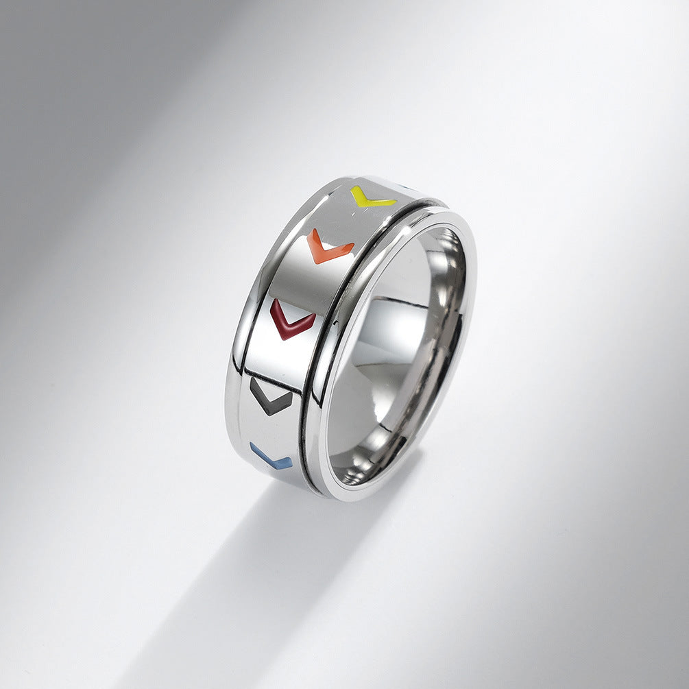 Planderful Rotating Rainbow Flag Ring Titanium Steel Unisex Pride Jewelry For Him And Her