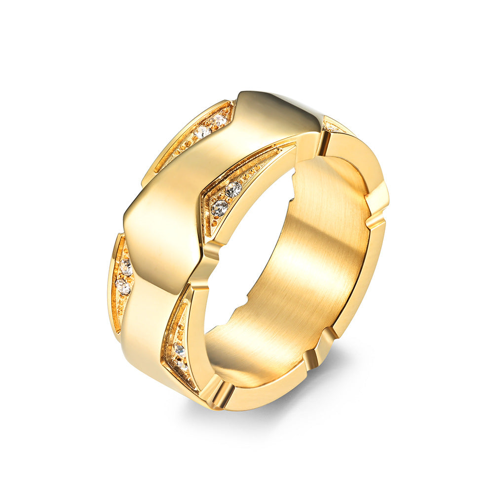 Planderful Unisex Titanium Steel Ring Gold Plated Zircon
