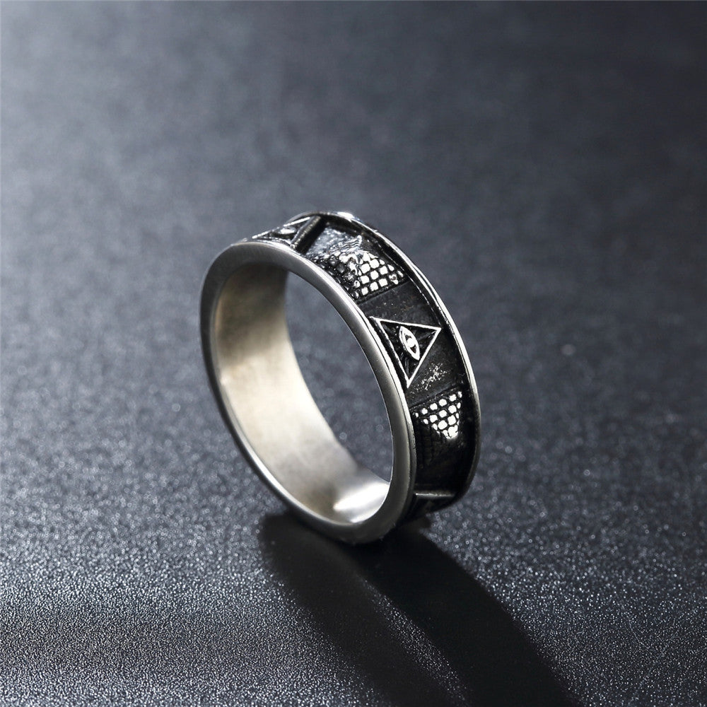Planderful Egyptian Pharaoh Pyramid Ring Titanium Steel Unisex Protection Omniscient Eyes