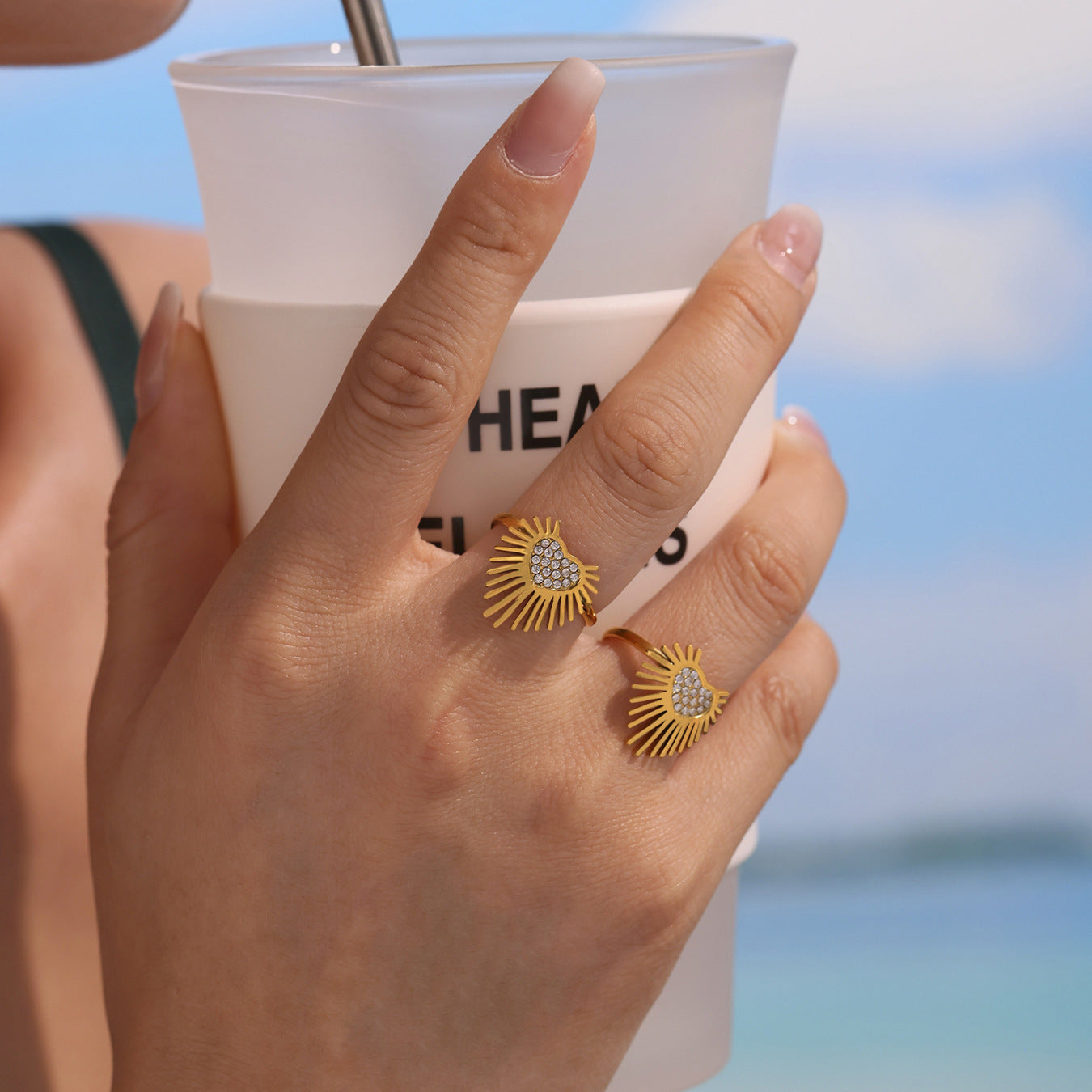 Planderful Open Zircon Wing Ring Size 7 For Women Stainless