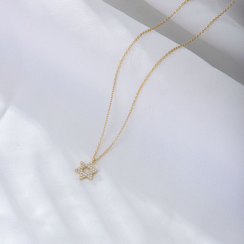 S925 Sterling Silver Shimmering Zircon Hexagram Pendant Necklace Micro-Inlaid Zircon Necklace Silver Jewelry