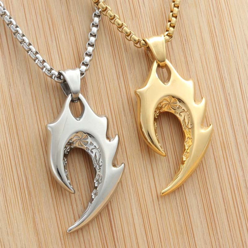 Titanium Steel Bold Wolf Tooth Flame Pendant for Men