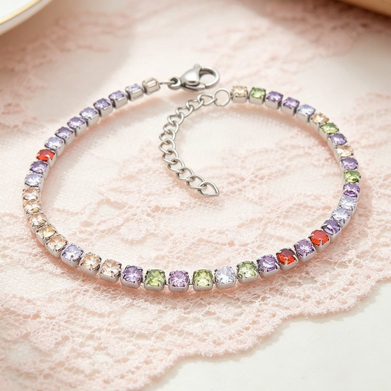 Style Color Square Zircon Stainless Steel Bracelet Exquisite Zircon Commuting Women's