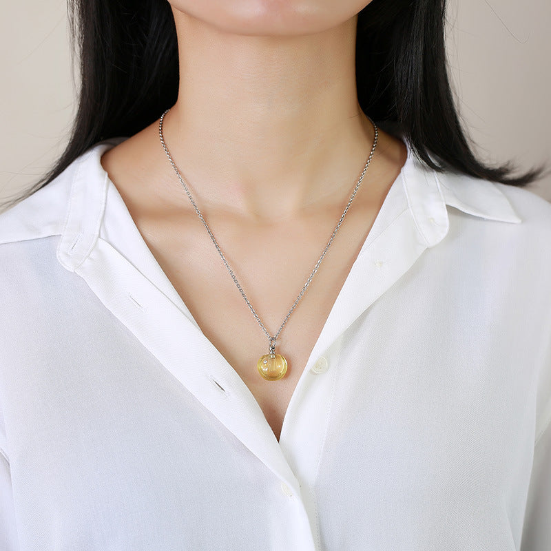 Stainless Steel Green Pink Glass Apple Urn Perfume Pendant Necklace