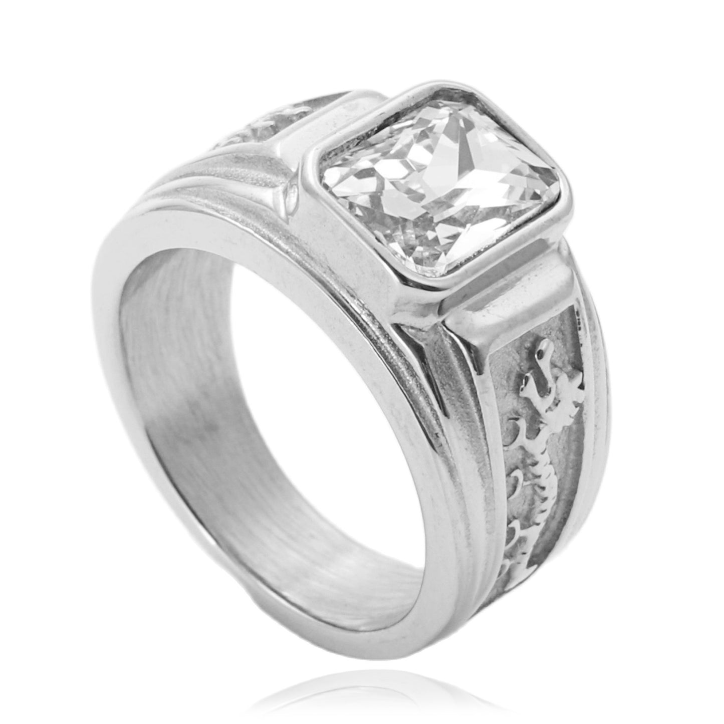 Titanium Steel Dragon Ring with Multi-Color Gemstones - Retro Punk Style for Men