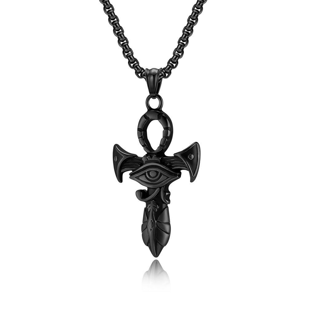 Planderful Titanium Steel Necklace Eye Of Horus Ankh Cross For Hip Hop Streetwear Fans Durable Bold Statement