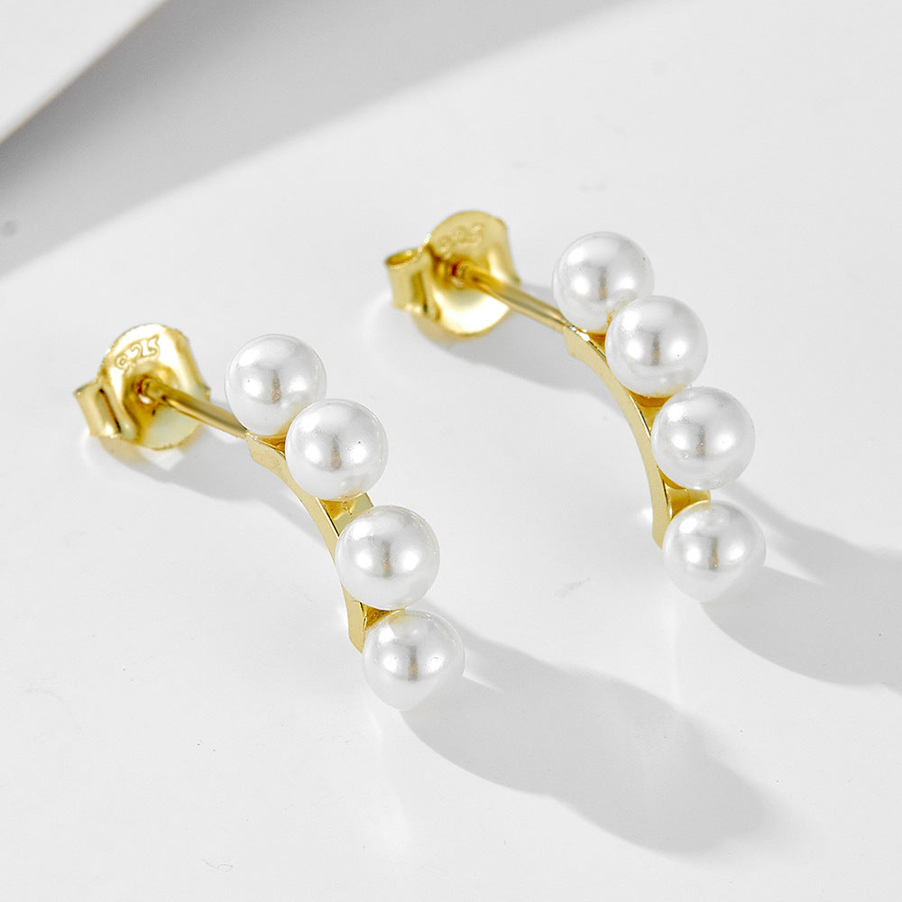 European and American Simple S925 Sterling Silver Pearl Earrings