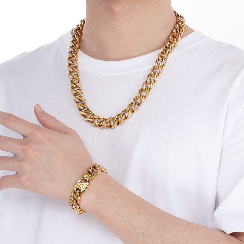 European Fashion Buckle Bracelet Cuban Chain Set For Men