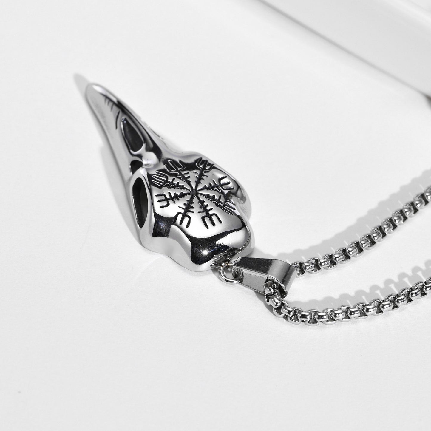 Stainless Steel Viking Crow Skull Pendant Gold Men's Necklace