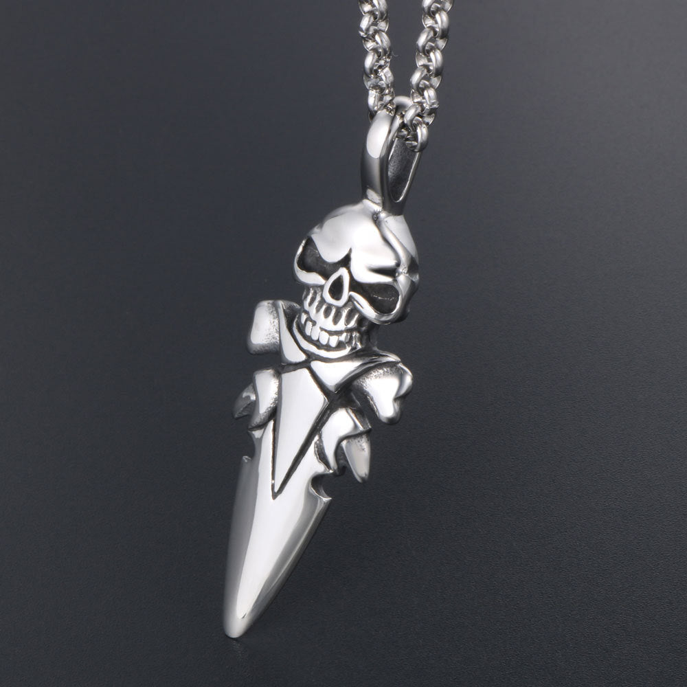 Stylish Men's Titanium Steel Skull Pendant Necklace - European and American Rock Fashion