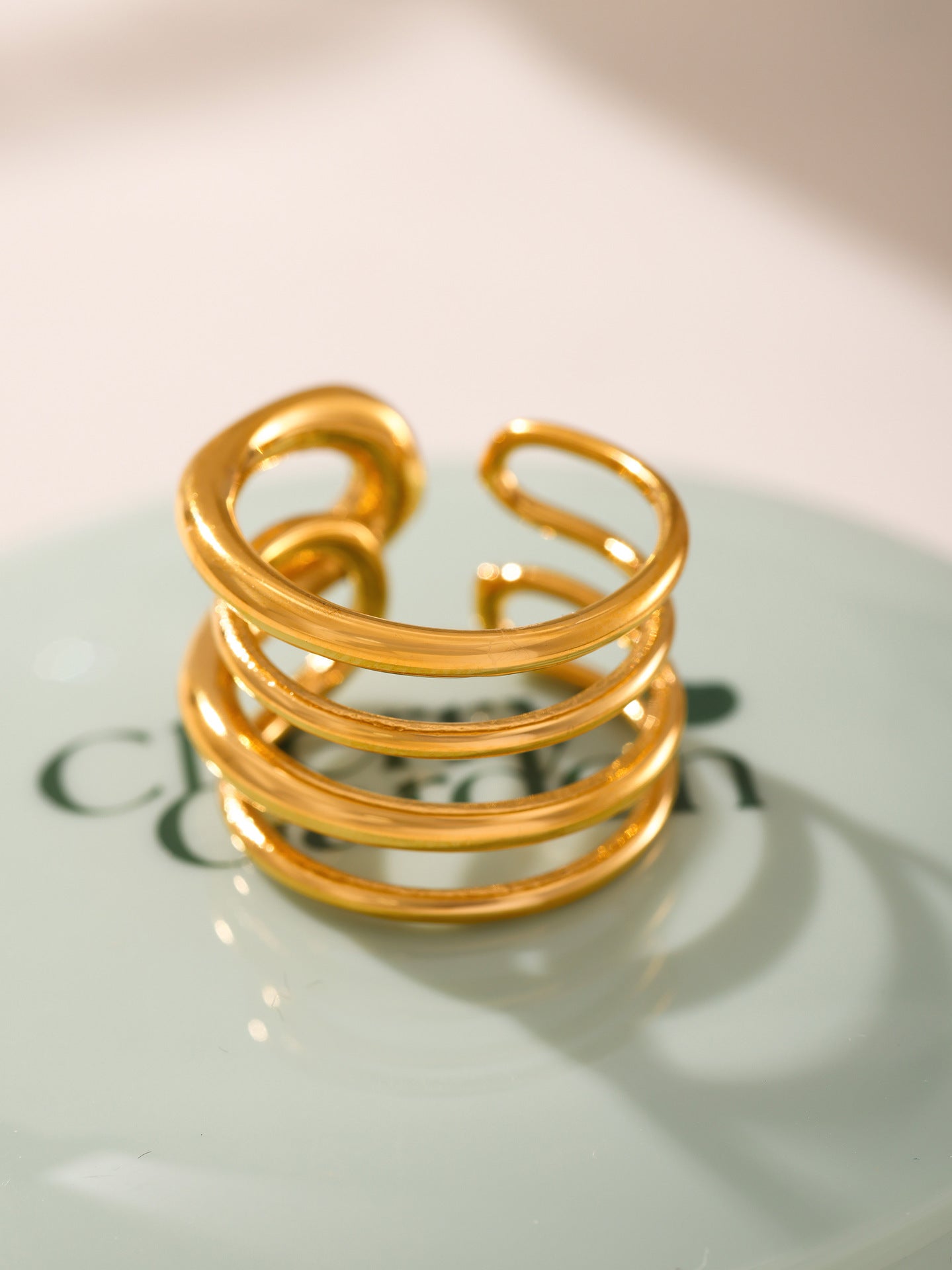 Planderful Women Line Ring Stainless Steel Gold Multilevel