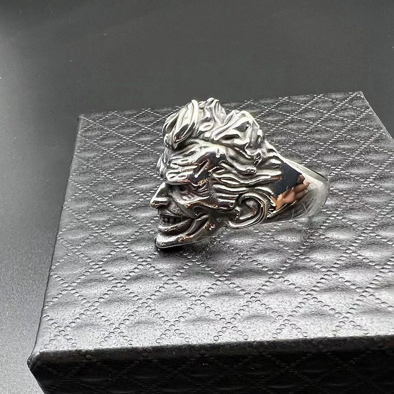 Planderful Punk Ring Clown Head Stainless Steel Three Dimensional Engraving Mens Ring