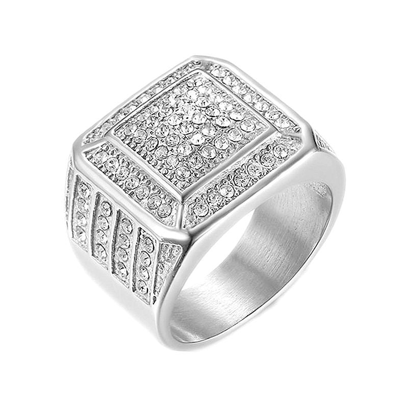 Planderful Hip Hop Ring Everyday Genie For Men Titanium Steel Gold Plated Luxury Zircon Jewelry