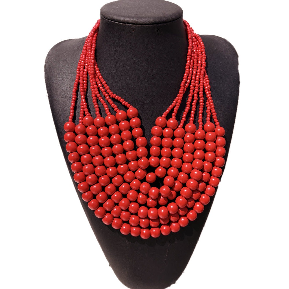 Planderful Savanna Rhythms Necklace – Exaggerated Multi-Layer Wood Bead Design
