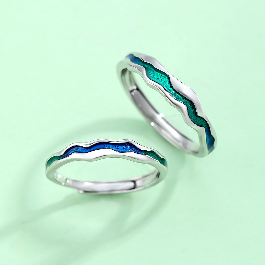 Planderful S925 Sterling Silver Galaxy Couple Ring For Him And Her Unisex Adjustable Valentines Day Gift