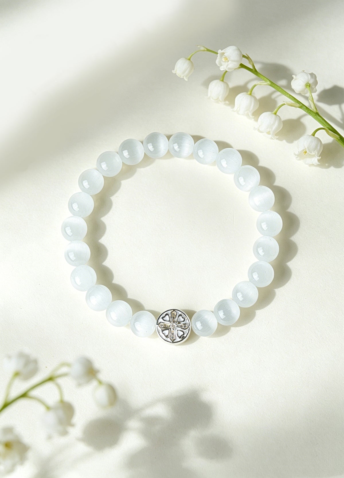Obsidian & White Cat's Eye Bracelet