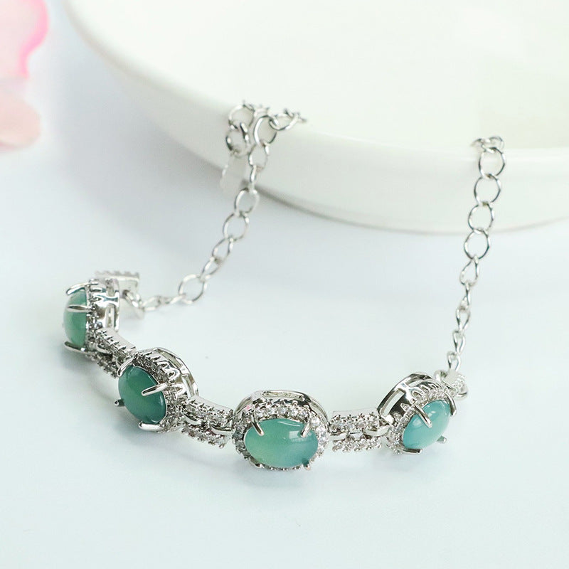 Blue Water Jadeite Round Pendant Bracelet