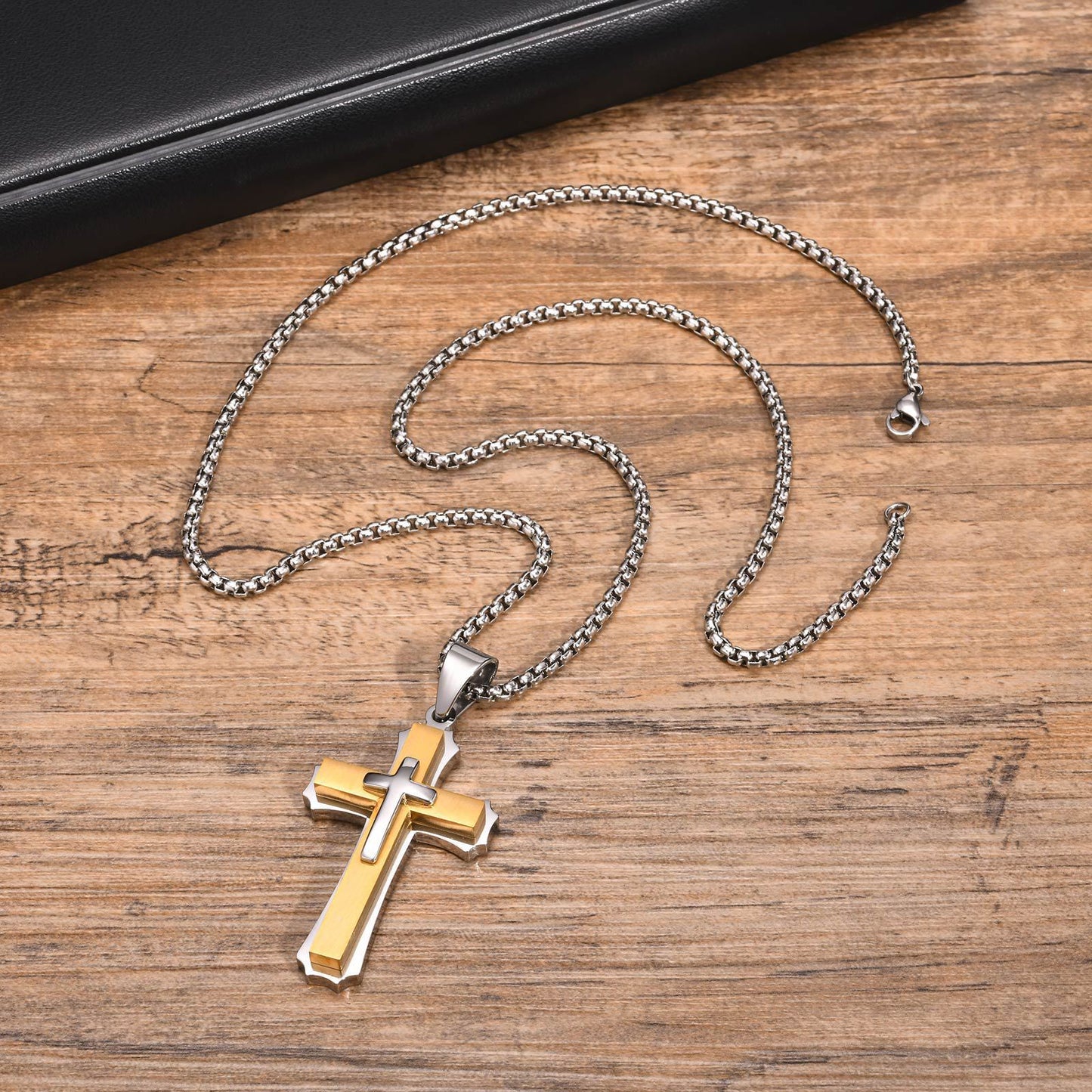 Jewelry European And American Accessories Stainless Steel Three Layer Cross Pendant Necklace For Men