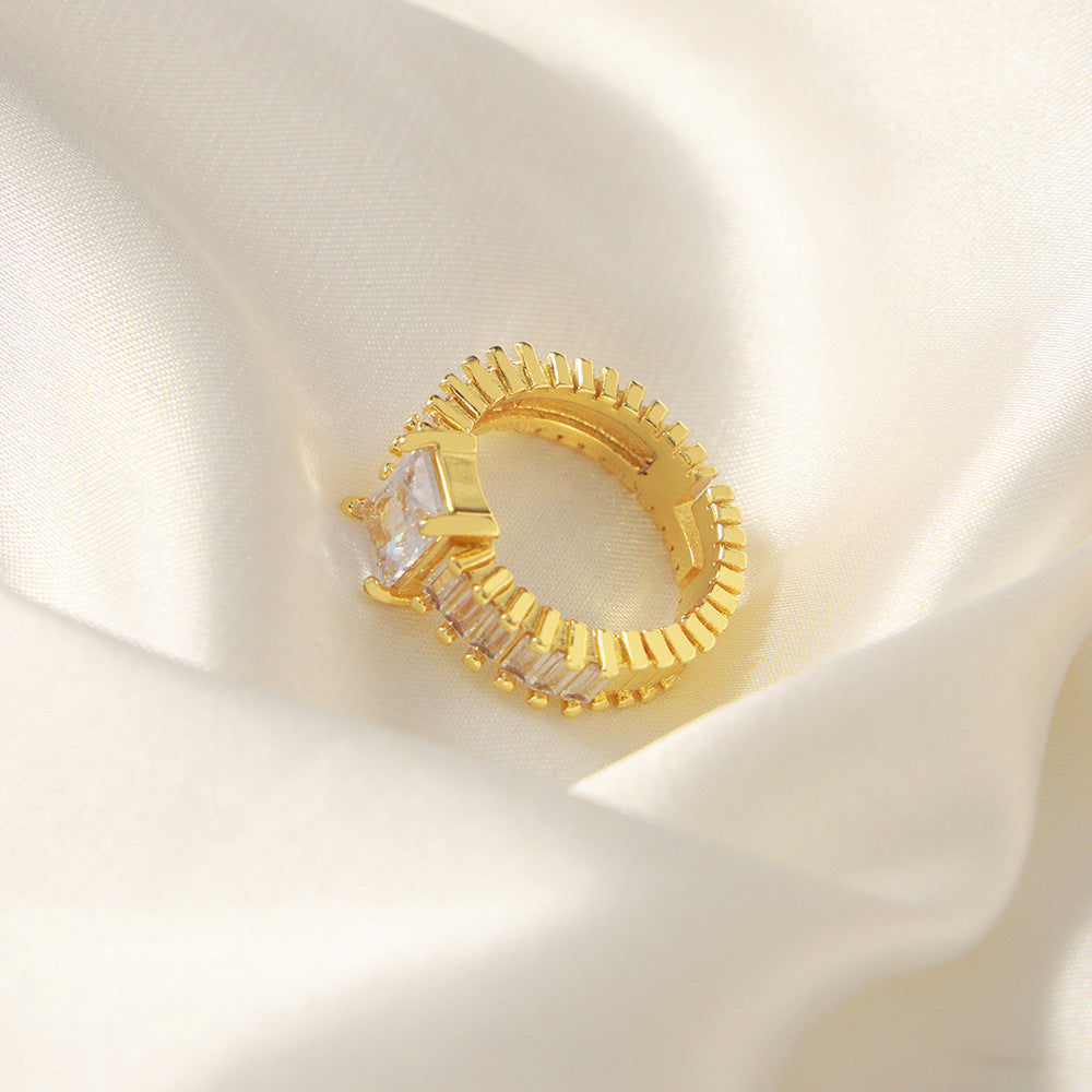 Luxurious Copper Geometric Zircon Ring - Stylish Open Ring Jewelry for Women