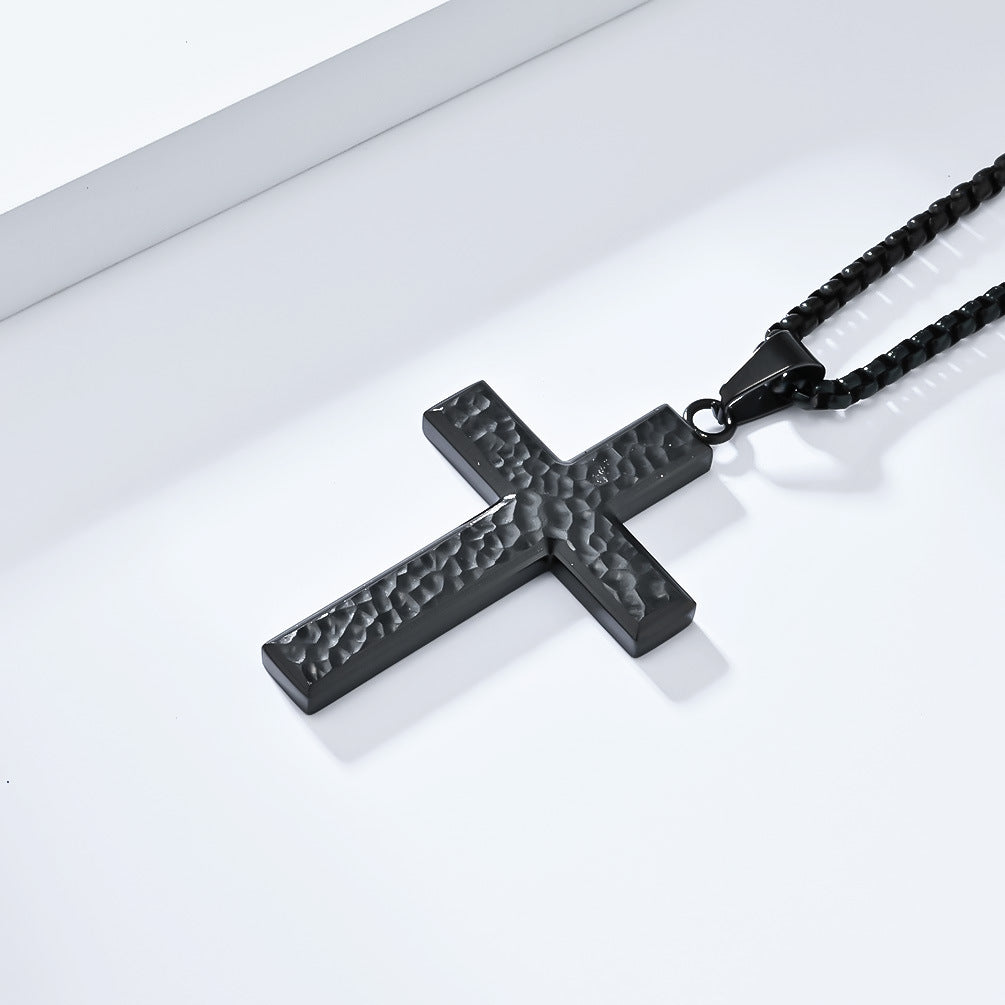 Planderful Titanium Steel Cross Necklace For Men Hand-Hammered Irregular Pendant Everyday Genie Collection
