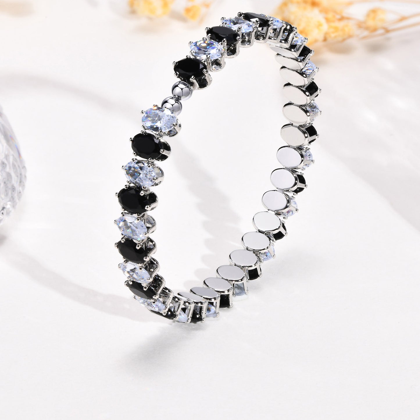 Openable Bracelet Female Gold Copper Colored Oval Zircon Jewelry Wholesale