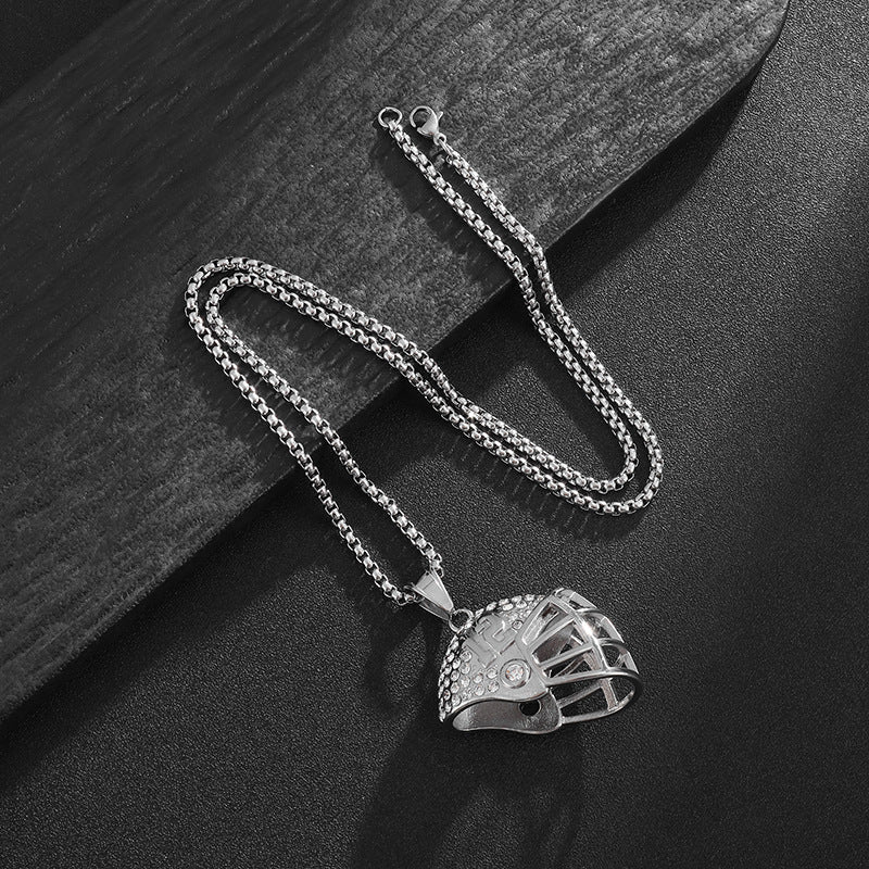 Planderful Everyday Genie Hip Hop Football Helmet Pendant Necklace Premium Gold Plated Titanium Steel Zircon