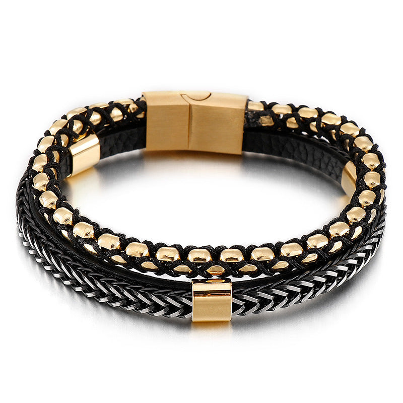 Planderful Mens Leather Rope Bracelet Magnet Buckle Classic