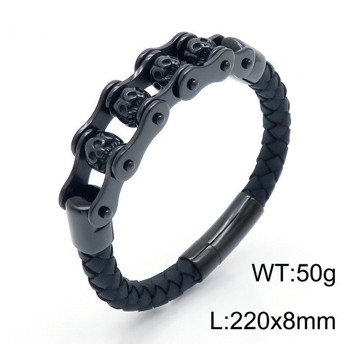 Planderful Retro Skull Leather Bracelet For Men Bold Style
