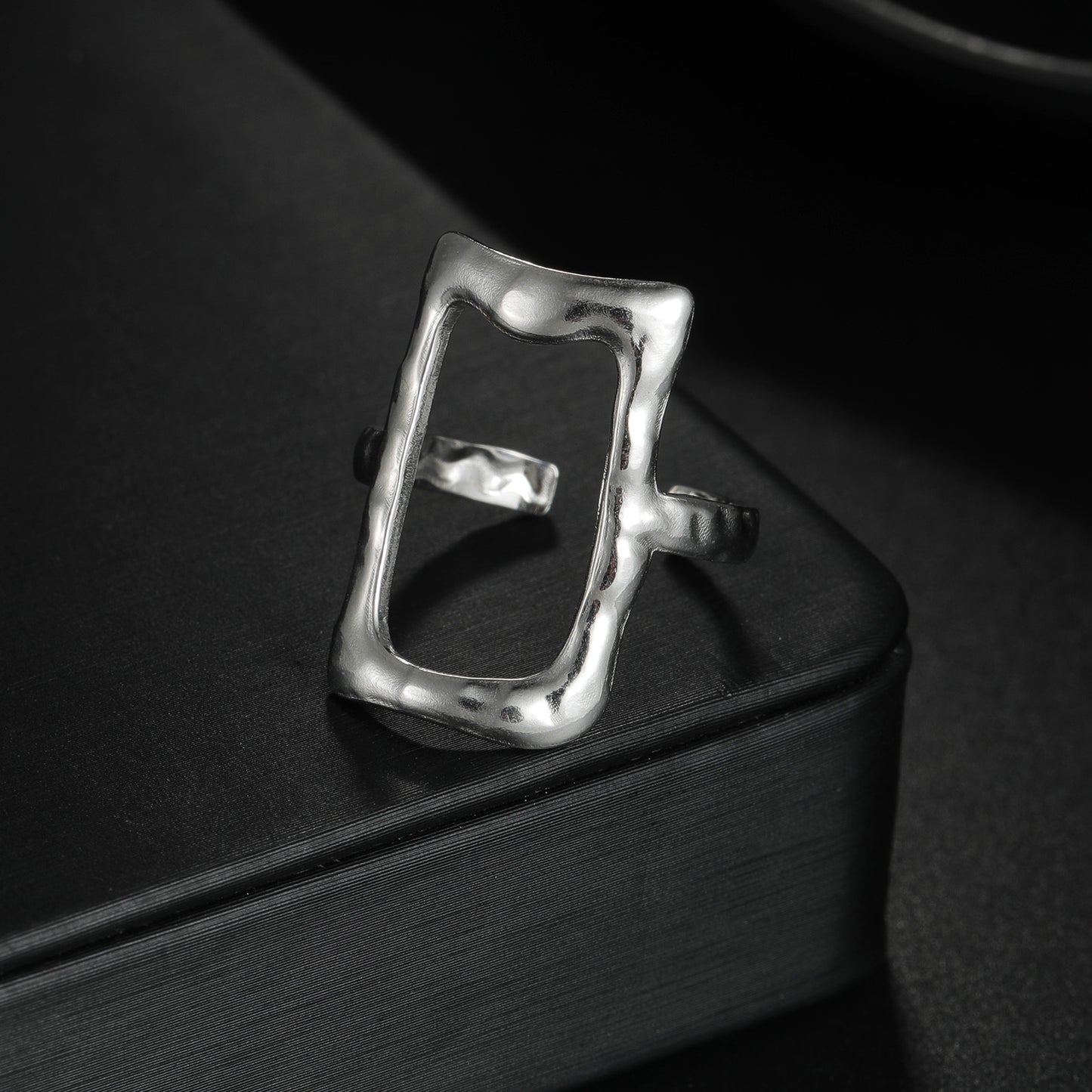 Planderful Everyday Genie Geometric Hollow Stainless Steel Open Ring For Women Unisex Adjustable Fit Statement