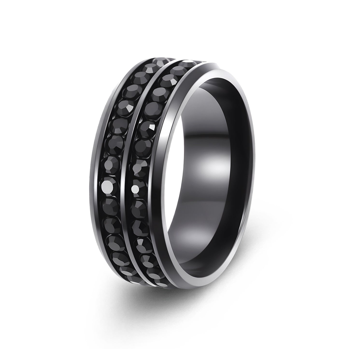 Planderful Premium Titanium Steel Zircon Ring Everyday Genie Double Row Unisex Jewelry