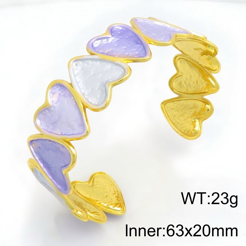 Spring & Summer Color Pearlescent Gradual Change Dripping Oil Love Open Bracelet
