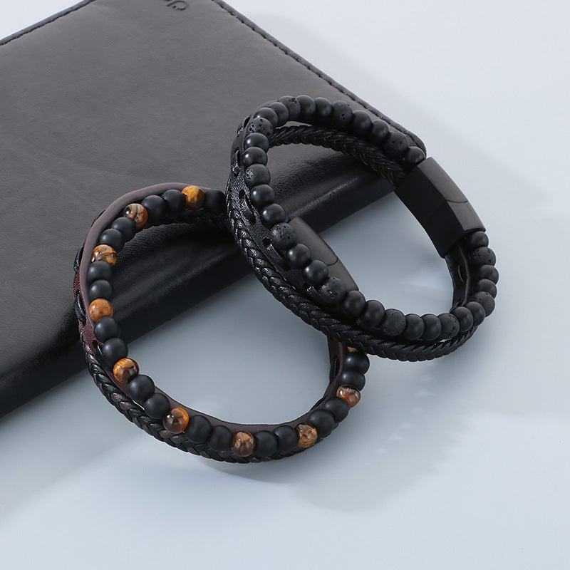 Planderful Men Tiger Eye Beaded Bracelet Magnetic Buckle