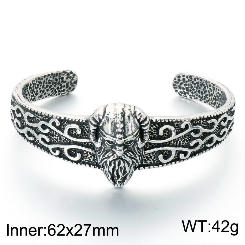 Nordic Viking Luhn Rune Kyle Knot Wide Face Bracelet Sheep Head Warrior Stainless Steel