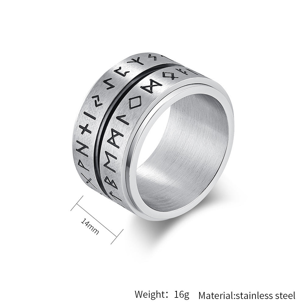 Planderful Viking Ring With Rotating Text Engraving For Men Titanium Steel Vintage Nordic Style