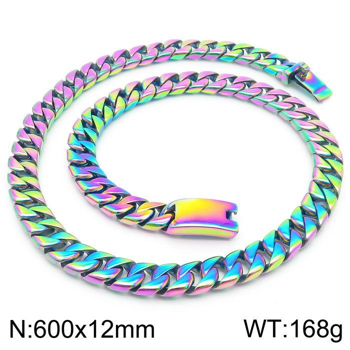 Stainless Steel Punk, Korean Version Of Cuban Chain 12mm Necklace Men's Glossy Necklace