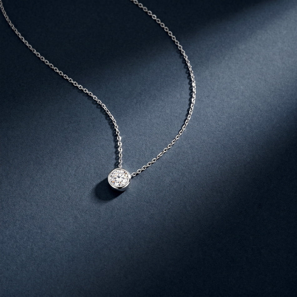 S925 Sterling Silver Moissanite Round Pendant Necklace