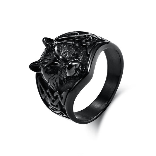 Steel Ring – Vintage Nordic Celtic Wolf